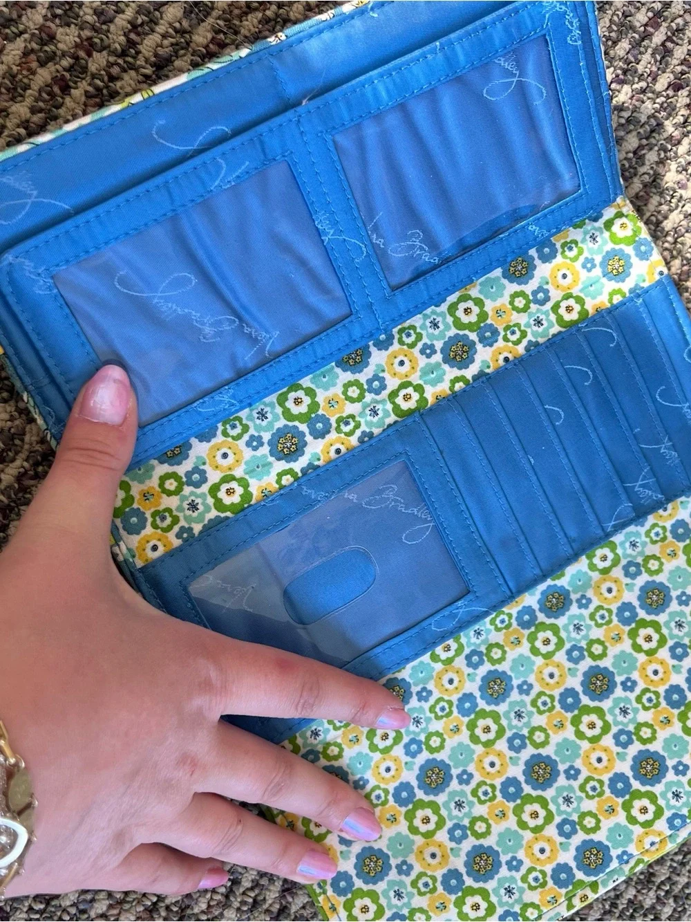 Y2K Vera Bradley Ditsy Floral Quilted Wallet in Blue, Green & Yellow - Picture 3 of 5